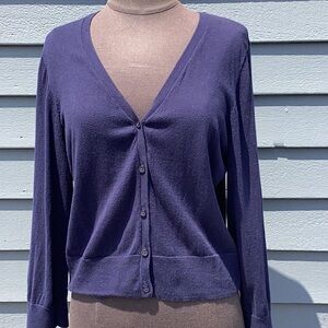 Lauren Ralph Lauren Navy Cotton Cardigan Sweater Large